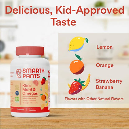 SmartyPants Kids Multivitamin Gummies with Omega 3 Fish Oil, Vitamin D3, C, B12, B6, A, K & Zinc for Immune Support, Biotin, Gluten Free, Natural Fruit Flavours, 120 Count