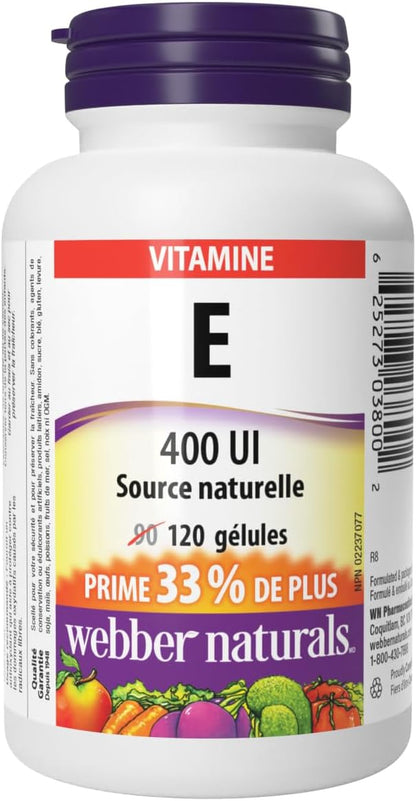 Webber Naturals Vitamin E Natural Source Soft gel capsule, 400 IU, 120 Softgels
