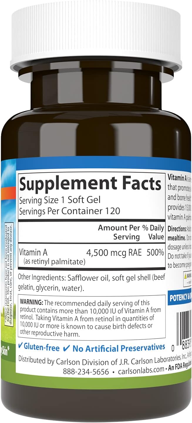 Carlson Vitamin A 15,000 IU Palmitate Softgels - 120 Softgels - görsel 2