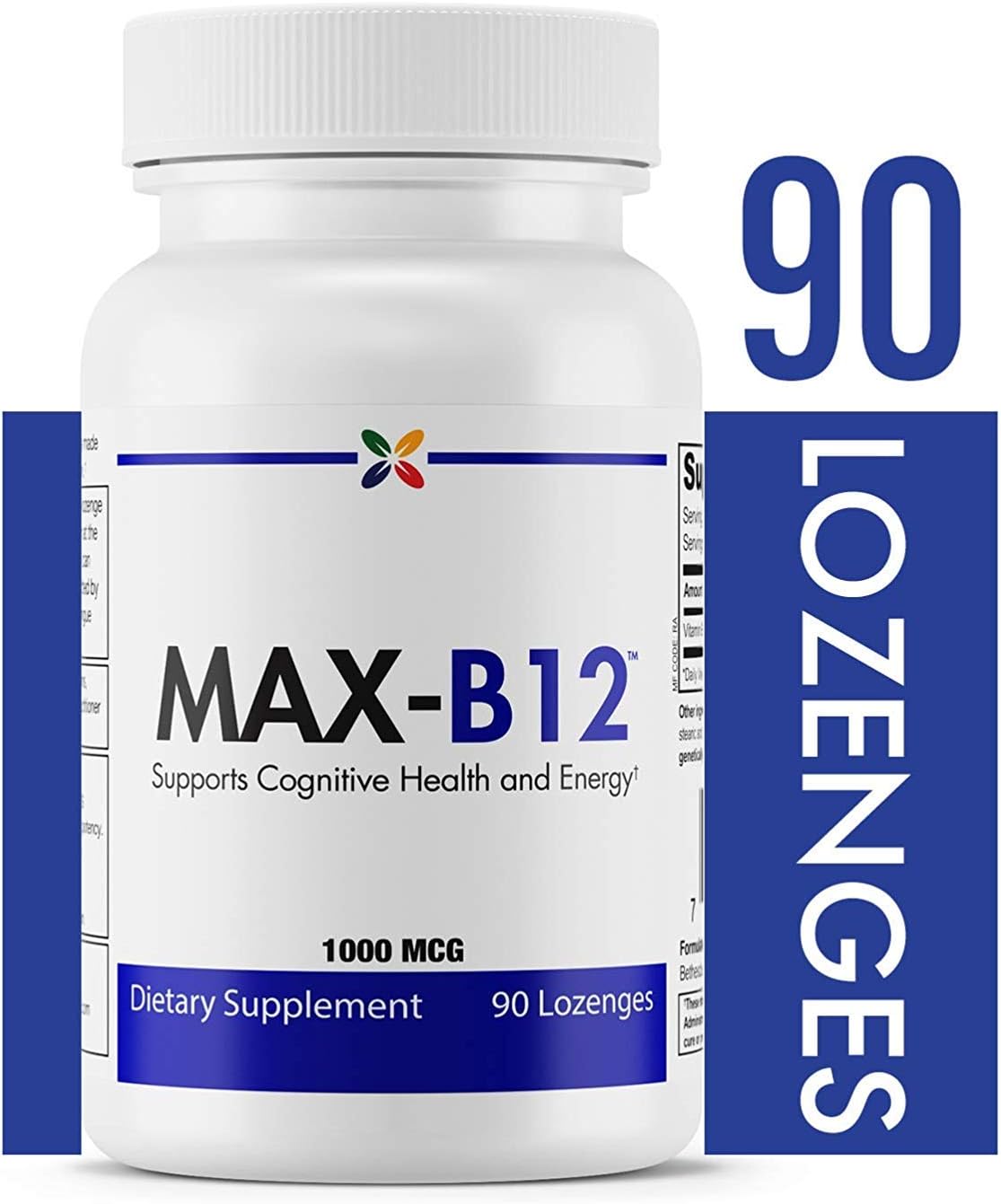 Stop Ageing Now MAX-B12 Sublingual Lozenges 1000mcg – Methylcobalamin Vitamin B12 Supplement, 90 Lozenges - görsel 1