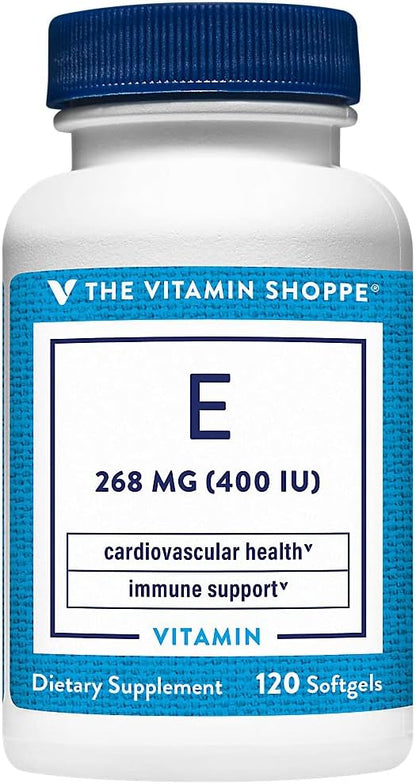 The Vitamin Shoppe Vitamin E 400 IU Softgels – Antioxidant Support for Skin Health & Immune Function (60 Softgels)