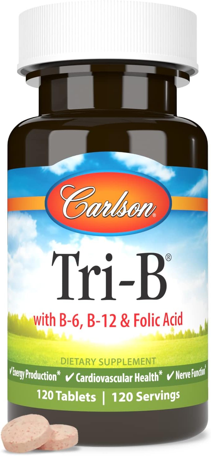 Carlson Tri-B Vitamin B Complex – 25 mg B6, 400 mcg B12, Folic Acid – 120 Tablets - görsel 5