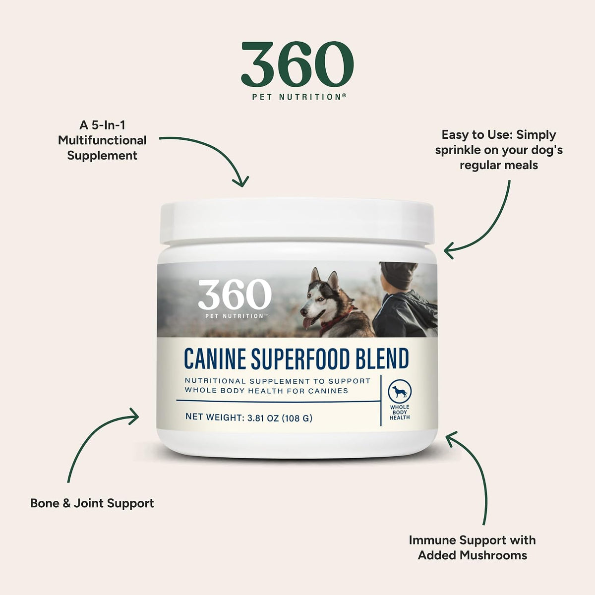 360 Pet Nutrition Canine Superfood Boost – All Life Stage Dog Meal Topper & Supplement, Supports Joint, Digestive & Immune Health, 30 Servings, Beef Flavour - görsel 3