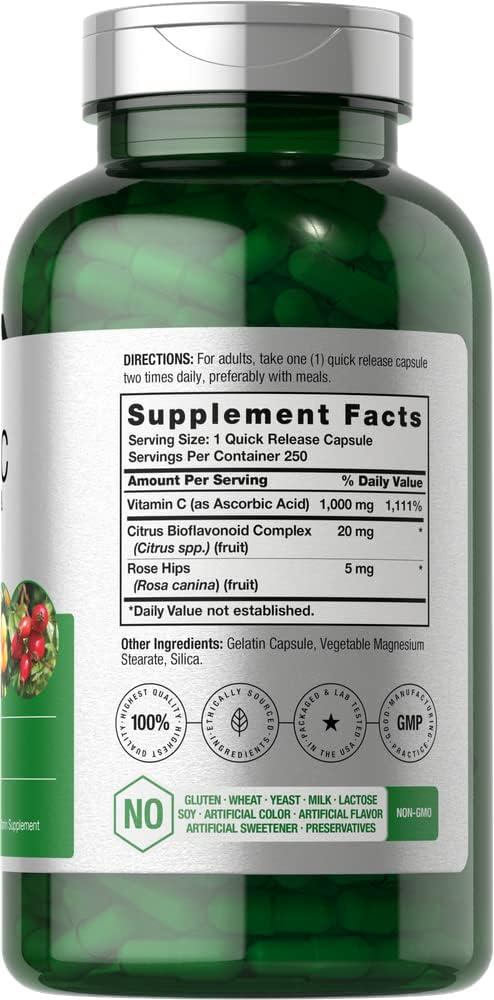 Horbäach Vitamin C 1000mg with Bioflavonoids and Rose Hips, 250 Capsules - görsel 2