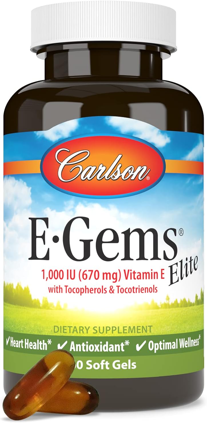 Carlson - E-Gems Elite, 1000 IU (670 mg) Vitamin E with Tocopherols and Tocotrienols, Optimal Wellness, 60 Soft Gel Capsules - görsel 5