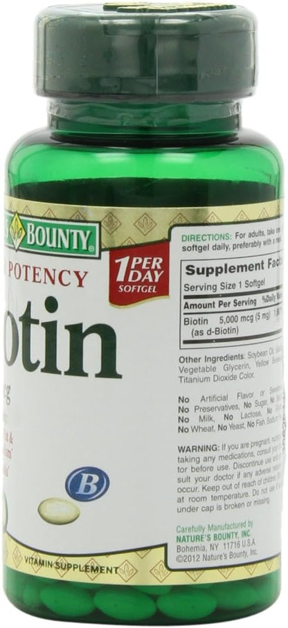 Nature's Bounty High Strength Biotin 5000mcg Softgels, 2-Pack