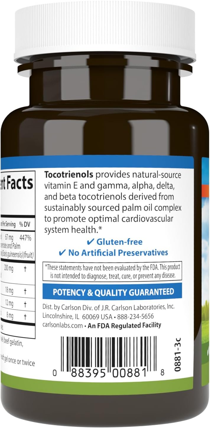 Carlson Tocotrienols, 40 mg, Natural-Source Vitamin E, 90 Soft gel capsules - görsel 3