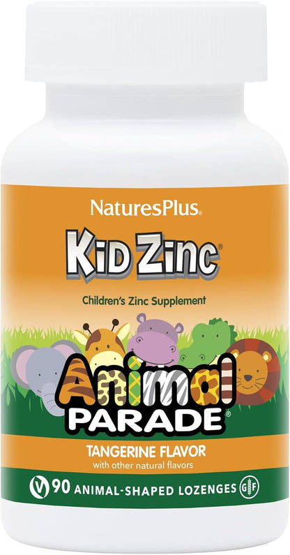 NaturesPlus Animal Parade KidZinc - Organically Chelated Zinc - Tangerine Flavour - 90 Animal-Shaped Lozenges