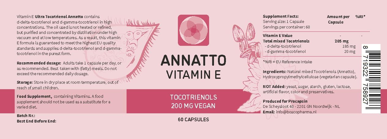Annatto Tocotrienols Vegan Vitamin E Supplement - Tocopherol Free - 200mg - Non-GMO - 60 Capsules - görsel 2