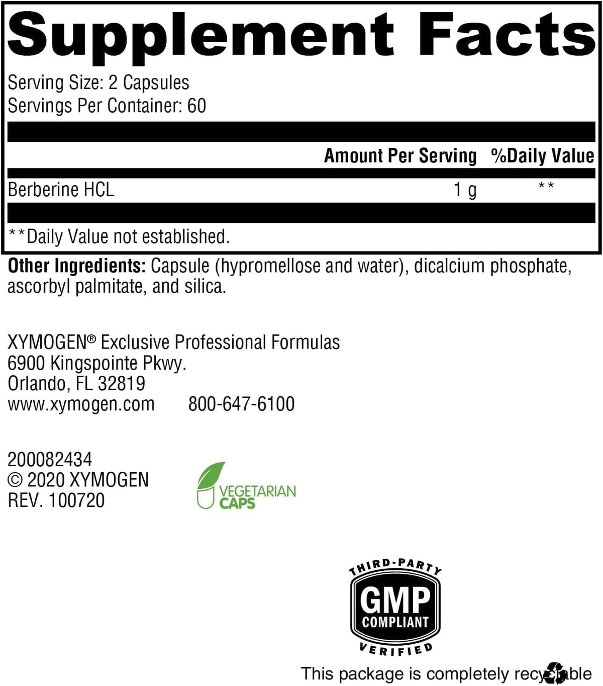 XYMOGEN Berberine HCl - Plant-Based Supplement for Metabolic and Immune Support (120 Capsules) - görsel 3