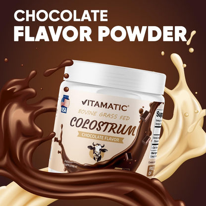 Vitamatic Bovine Colostrum Powder – Gut Health, Hair Growth, Beauty, Muscle Recovery & Immune Support – Chocolate Flavour – 81g (30 Servings)