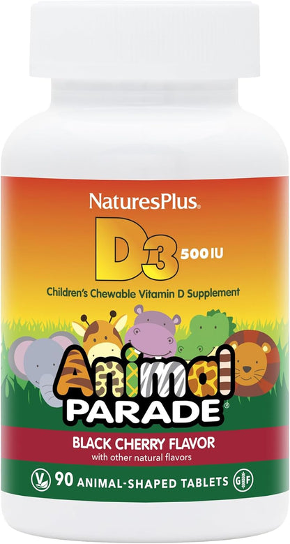 NaturesPlus Animal Parade Vitamin D3 Children's Chewables - Black Cherry Flavour - 180 Tablets (Pack of 2)