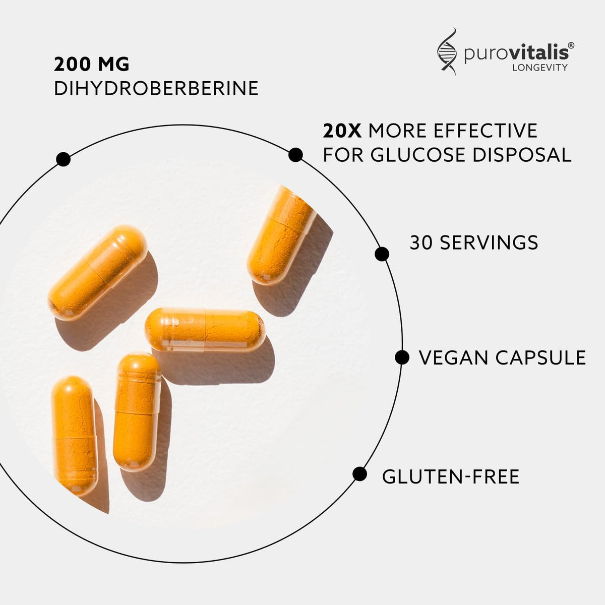 PUROVITALIS Dihydroberberine 200mg with Vitamin K2 & E – Metabolic Support Supplement, 30 Vegan Capsules - görsel 3