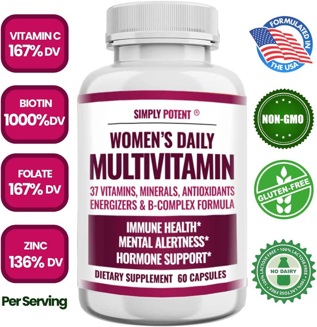 Simply Potent Women's Multivitamin – 37 Vitamins & Minerals with Biotin & Green Tea Extract (60 Capsules) - görsel 2