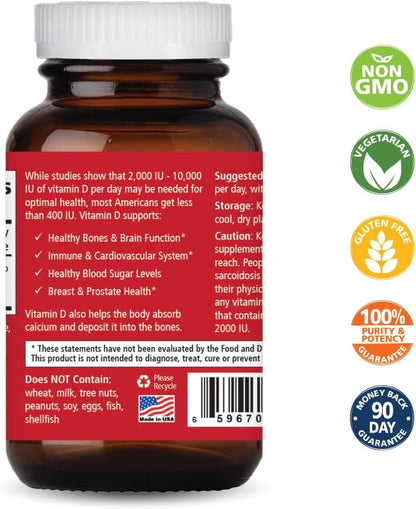 Vitamin D 2000 IU – Immune Support & Bone Health – 30 Veggie Capsules