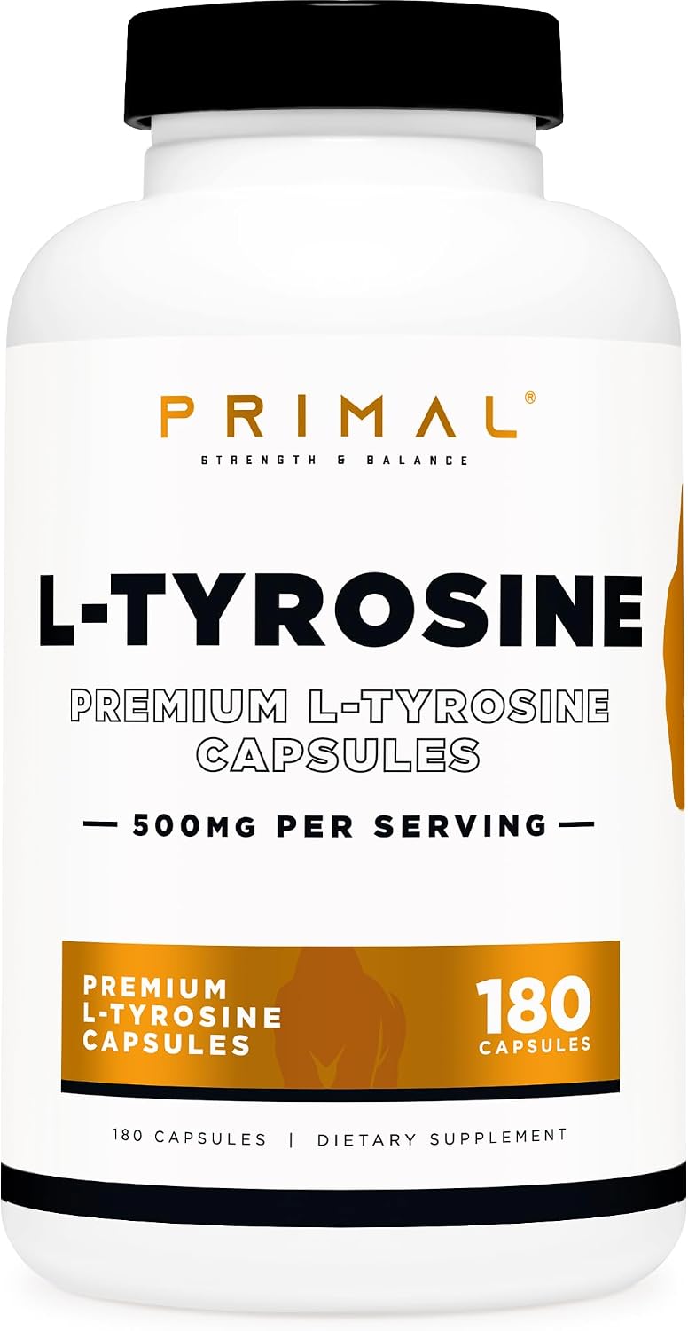 Primal L-Tyrosine Capsules (180 Capsules, 500 mg per Serving) – Tyrosine Amino Acid Supplement - görsel 1