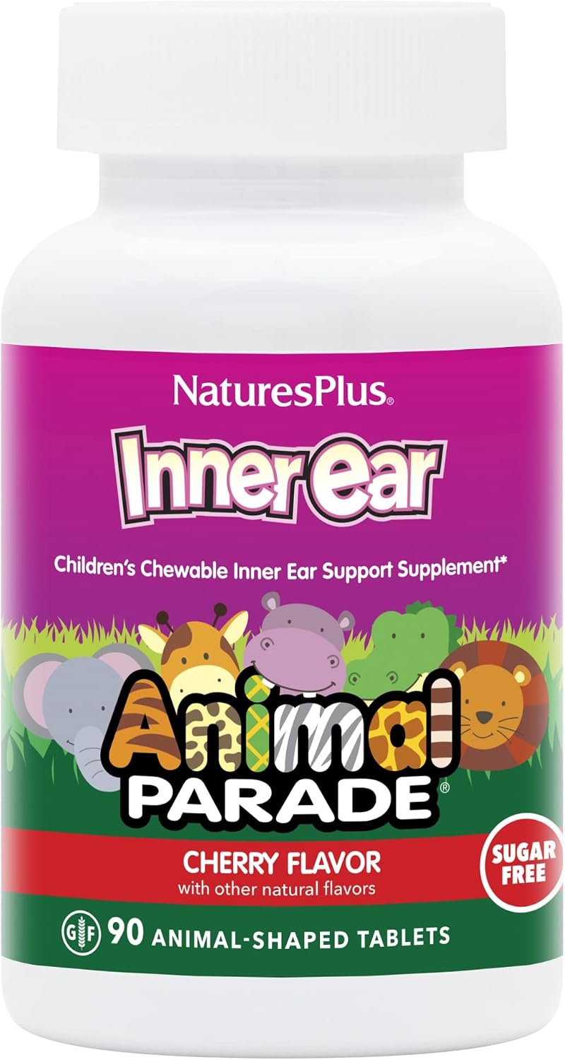 NaturesPlus Animal Parade Inner Ear Support Children’s Chewable - Natural Cherry Flavour - 90 Animal-Shaped Tablets - Probiotic Supplement - Gluten Free - 45 Servings - görsel 1