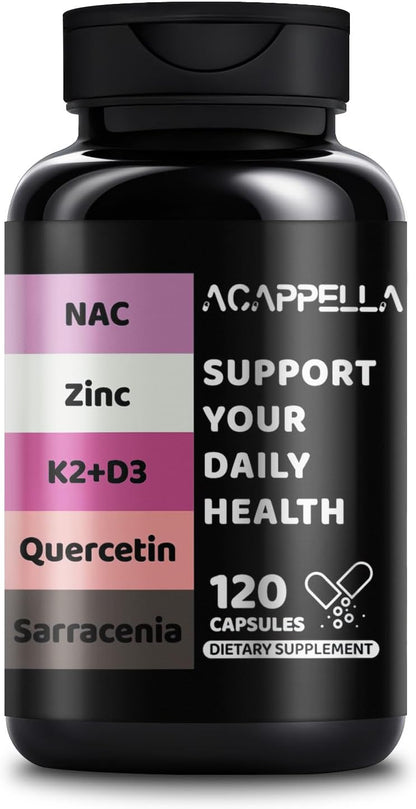 ACAPPELLA N-Acetyl Cysteine Food Supplement with Vitamin D3 K2 Zinc Quercetin – 120 Capsules