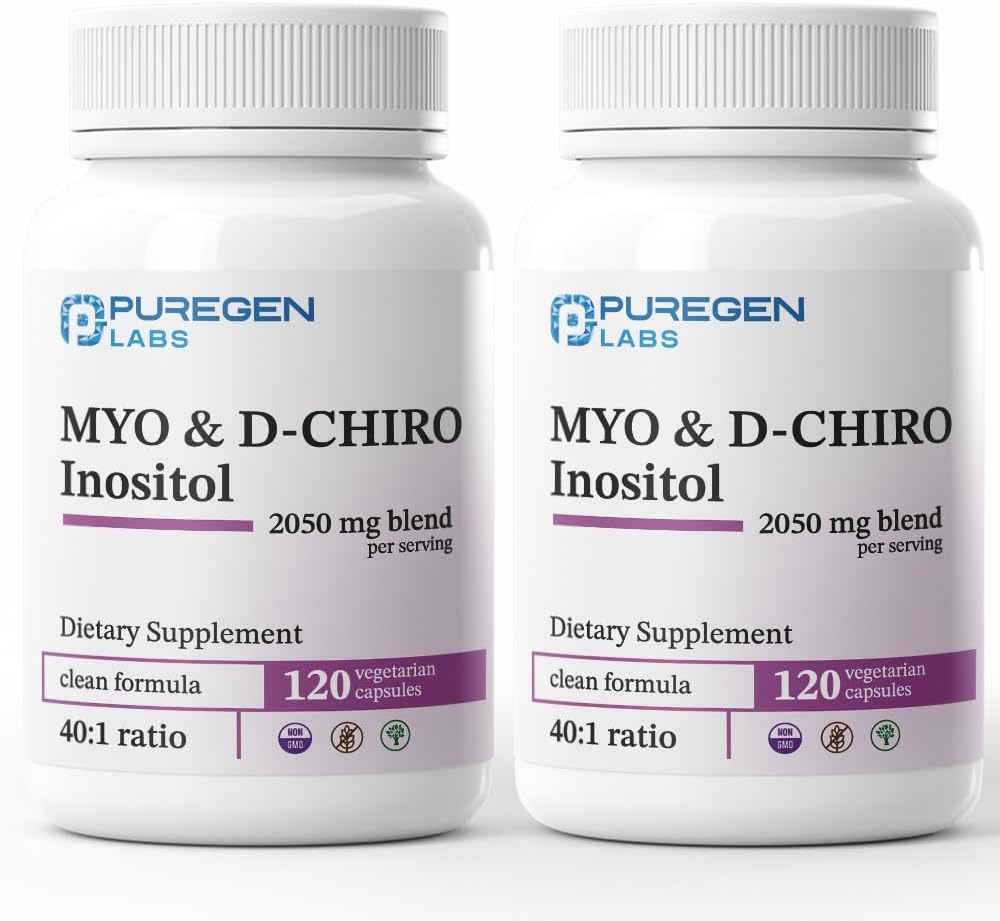 Puregen Labs Inositol Supplement - Myo-Inositol & D-Chiro-Inositol 2050 mg - 240 Veggie Caps (2 Pack) - görsel 1