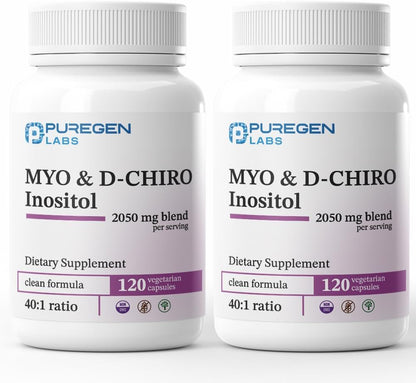 Puregen Labs Inositol Supplement - Myo-Inositol & D-Chiro-Inositol 2050 mg - 240 Veggie Caps (2 Pack)