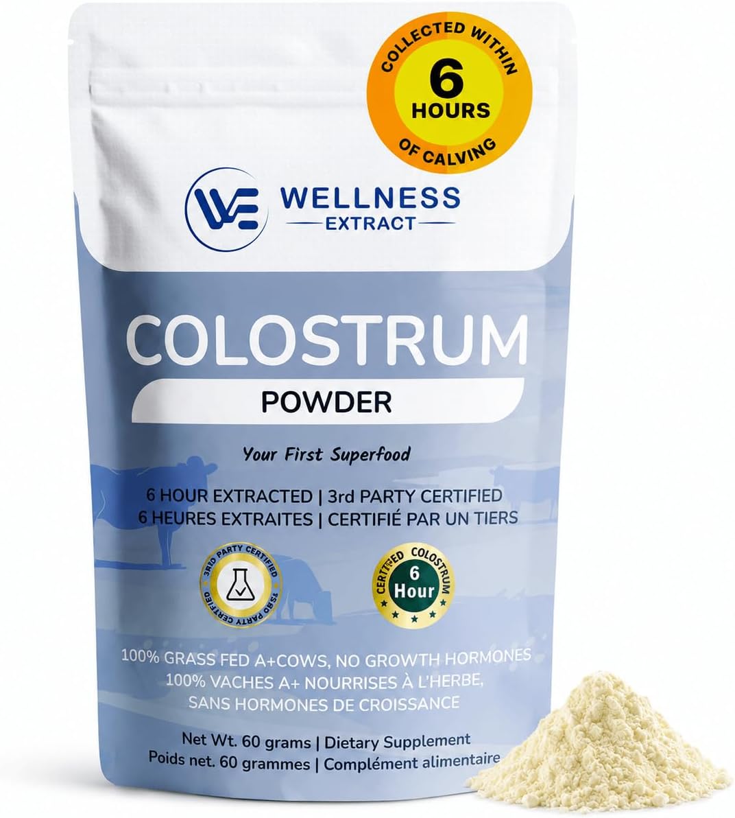 WELLNESS EXTRACT Bovine Colostrum Powder with Lactoferrin, Grass-Fed Organic Colostrum Supplement for Gut Health, Immune Support & Muscle Recovery, Rich in IgG & IgA, Unflavoured, 5.3oz - görsel 8