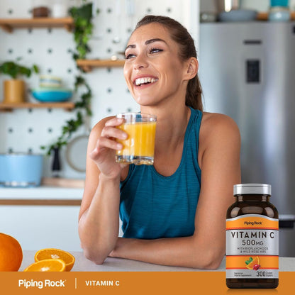 Piping Rock Vitamin C 500 mg with Rose Hips and Bioflavonoids, 300 Coated Caplets