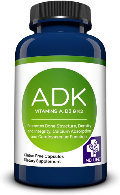 MD.LIFE ADK Vitamin Supplement – Vitamin D3, K2 and A Complex – 90 Capsules