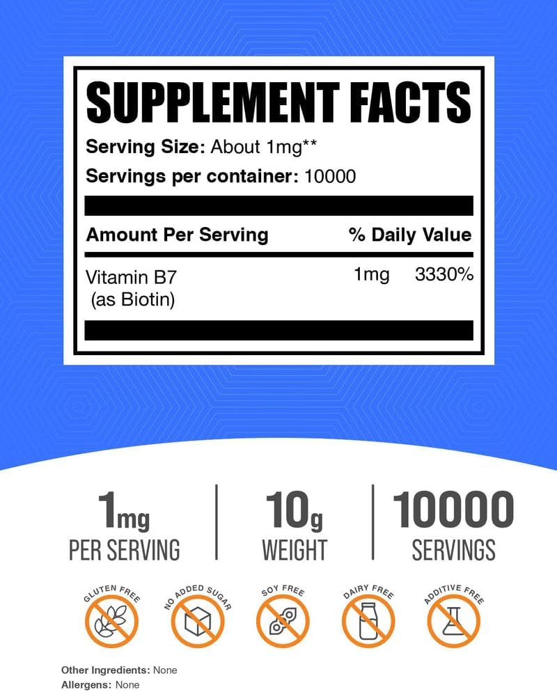 BulkSupplements.com Pure Biotin Powder – 1mg per Serving, 10g - görsel 2