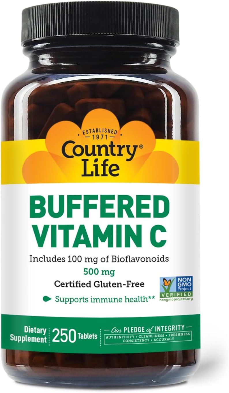 Country Life Vitamin C Buffered with Bioflavonoids - 500 mg - 250 Tablets - Gluten Free & Vegan - görsel 1