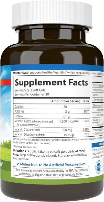 Carlson Moistur-Eyes, Specialty Eye Formula, 90 Softgels