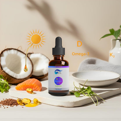 Wave Drops Vitamin D3 & K2 with MCT Oil & Omega 3 - Liquid Drops, Non-GMO, 60 ml