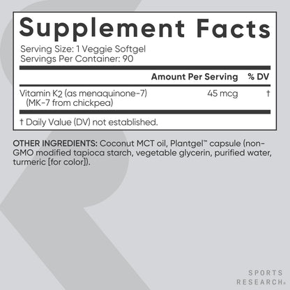 Sports Research Vitamin K2 as MK-7 45mcg – Normal Blood Clotting: Vitamin K contributes to normal blood clotting.* – Image 5