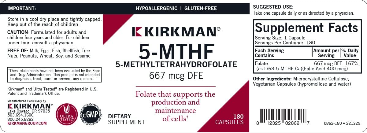 Kirkman 5-MTHF (5-Methyltetrahydrofolate) - Active Folate for Cell Maintenance - görsel 3