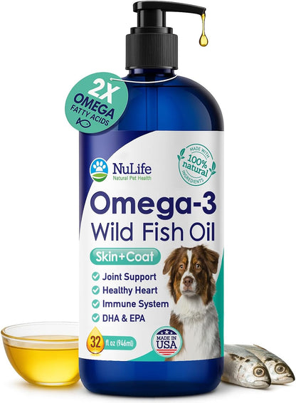 Liquid Fish Oil for Dogs with Omega 3, 6 & 9 Fatty Acids, Wild Caught from Iceland, Skin and Coat Supplement for Shedding, Itchy Skin, Allergies, Brain and Heart Health, Rich in EPA + DHA - 946 ml
