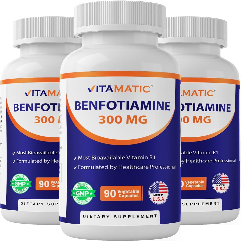 Vitamatic Benfotiamine 300 mg - Fat Soluble Vitamin B1 Food Supplement (3 Bottles, 270 Capsules) - görsel 1