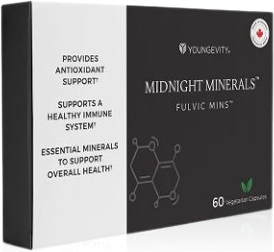 Youngevity Midnight Minerals Fulvic Mins | Nutrients from Peat Bog Clay | Vitamin C from Acerola Powder | 60 Capsules (Pack of 1)