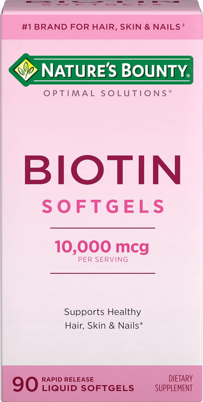 Nature's Bounty Biotin 10000mcg Food Supplement, Rapid Release Liquid Softgels, 90 Count