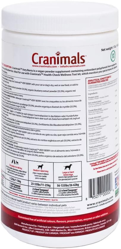 VeryBerry Antioxidant Superfood Berry Powder for Dogs and Cats - Natural Antioxidant Boost from Cranberries, Raspberries, and Blueberries, 6 Month Supply - 454 g Jar - görsel 2