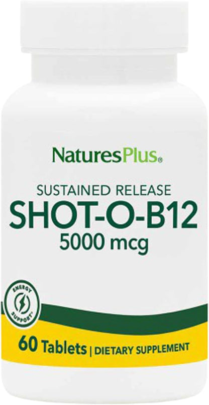 NaturesPlus Shot-O-B12 5000 mcg – Sustained Release Vitamin B12 Tablets – Methylcobalamin – 30 Servings