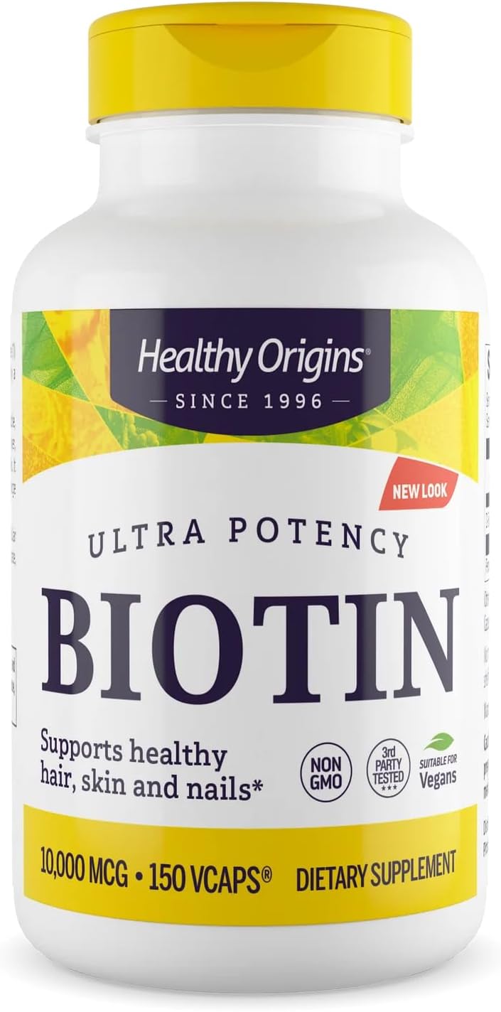 Healthy Origins Biotin 10,000 mcg (10 mg) - High Potency Vitamin B7 Supplement for Hair, Nails & Skin - 150 Veggie Capsules - görsel 1