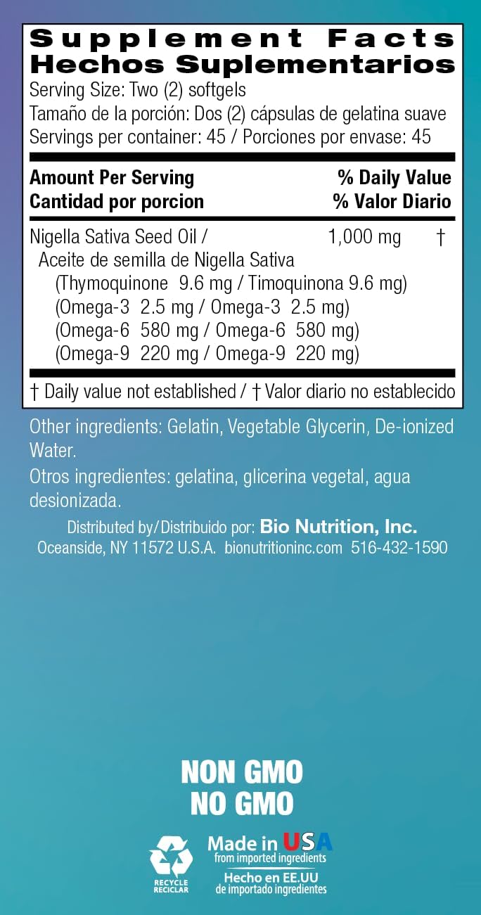 Bio Nutrition Black Seed Oil 1000mg 90 Softgels | Cold Pressed Nigella Sativa | Essential Fatty Acids Supplement - görsel 4
