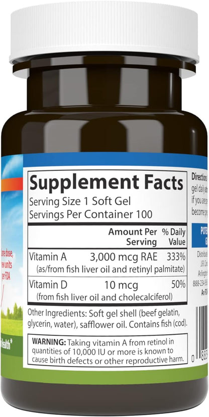 Carlson A & D: 10,000 IU Vitamin A & 400 IU Vitamin D3, for Vision, Skin and Bone Health, 100 Soft Gels