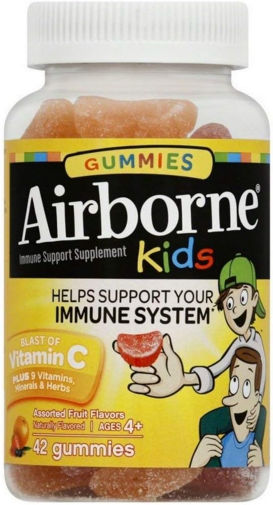 Airborne 500mg Vitamin C + Zinc Immune Support Supplement Gummies for Kids, Assorted Fruit Flavour, Gluten-free, 42 Gummies (3 Pack) - görsel 10