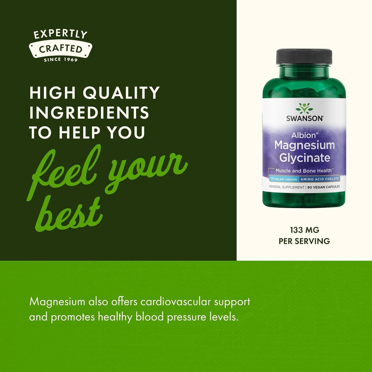 Swanson Albion Magnesium Glycinate - Chelated Magnesium Supplement - 90 Capsules (3 Pack) - görsel 4