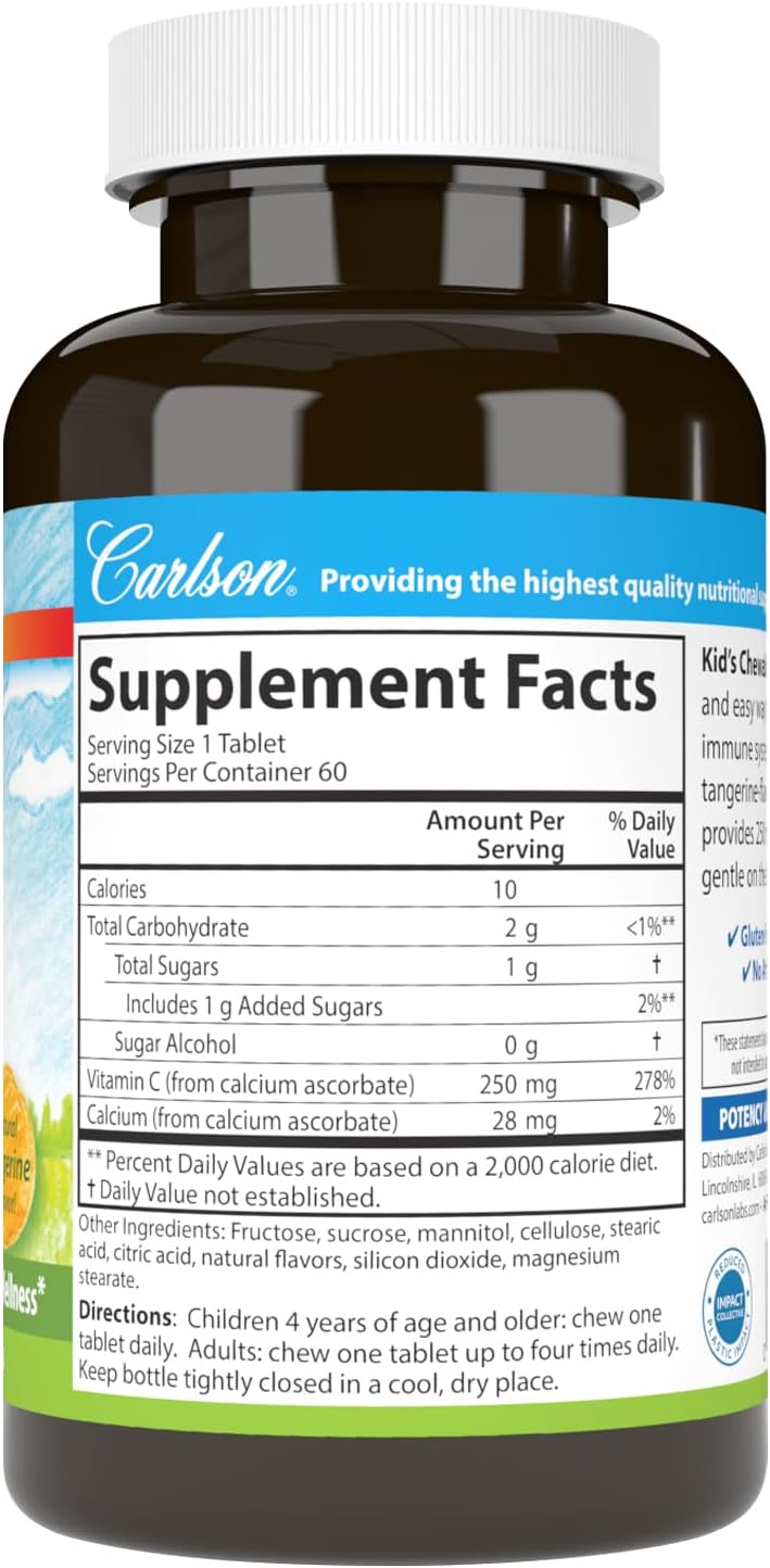 Carlson Children's Chewable Vitamin C, 250 mg, Tangerine, 60 Vegetarian Tablets - görsel 2