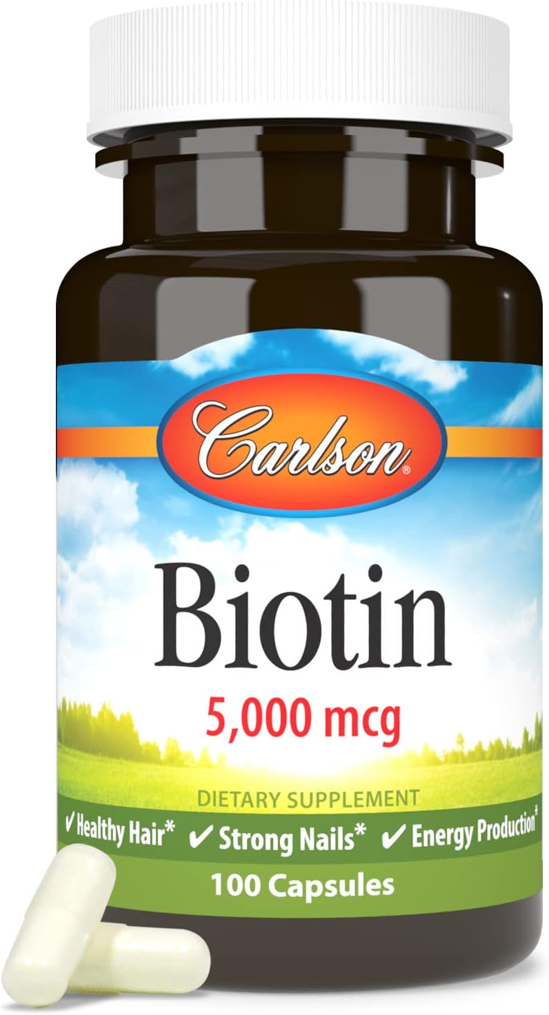 Carlson Biotin 5000 mcg – Healthy Hair, Strong Nails & Energy Metabolism, 100 Capsules - görsel 5