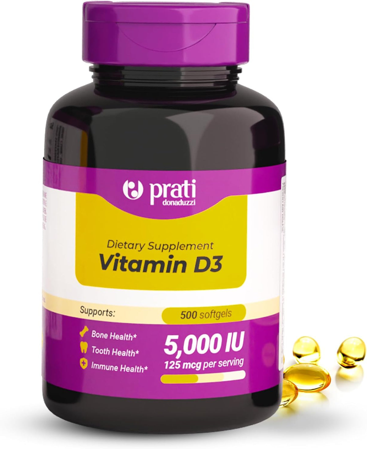 Prati Donaduzzi Vitamin D3 5,000 IU (125 mcg) Soft gel capsules, 500 Count - görsel 1