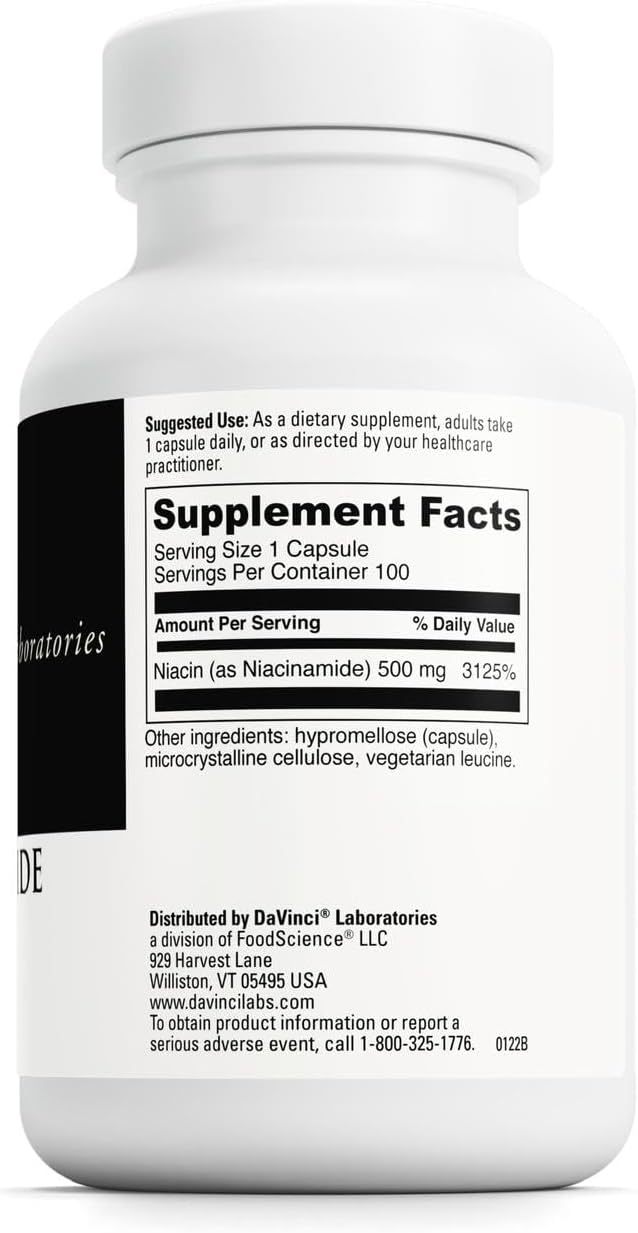 Davinci Labs Niacinamide 500 mg – Vitamin B3 Food Supplement, 100 Vegetarian Capsules - görsel 2