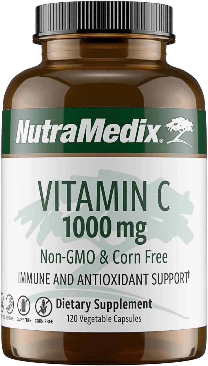 NutraMedix Corn-Free Vitamin C Capsules – Antioxidant and Seasonal Immune Support – Vitamin C Supplement with Ascorbic Acid Derived from Tapioca – 1000 mg (120 Vegetable Capsules) - görsel 1