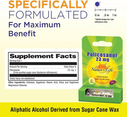 Nature's Life Policosanol 23mg | Cardiovascular Health Support, Blood Circulation & Healthy Heart Function | 60 Tablets